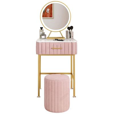 China Silent (Height) Velvet Finished Adjustable Drawers Silent Rail Vanity Dressing Makeup Console Table Set With Adjustable Shine Mirror And Cushioned Stool for sale