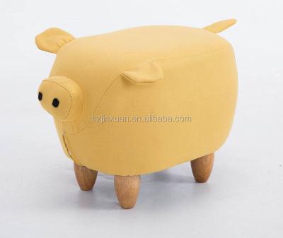 China WN1304 Eco-friendly Promotional Popular PU Leather Indian Pig Matched Animals Foot Stool Cow Pouf Pig Leather Stool In Wooden Legs for sale