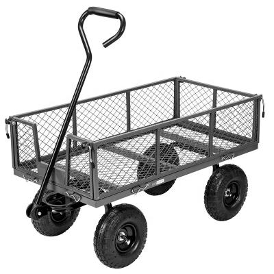 China 2022 New OEM Storage Outdoor Garden Cart Garden Tool Cart Mesh Steel Gray Garden Cart With Flexible Handle for sale