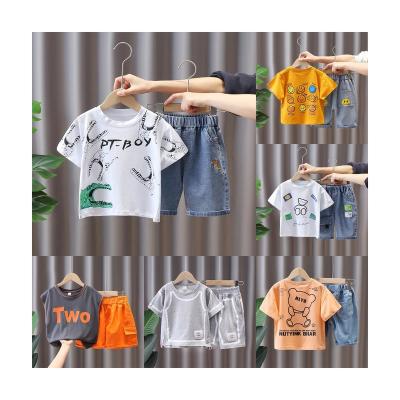 China Boy's Suit 2pcs Cotton Clothing Suit Boy's Dinosaur Anti-Shrink Printing Tops+Striped Shorts Cartoon Shorts Sleeve Printing Suit for sale