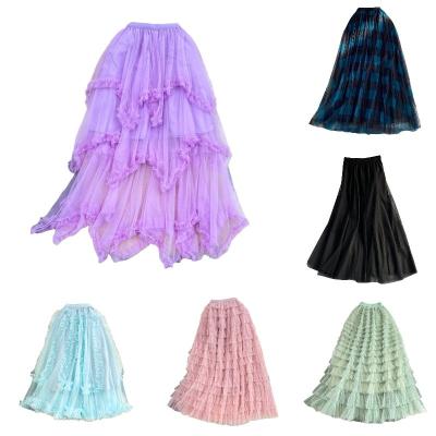 China Front Short Back Long Pleated Mid Rise Skirt Women's Half Length Skirt Anti-Static A Line Going Summer Anti-static Academy Style Short Skirt for sale