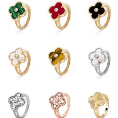 China Romantic High Quality S925 Sterling Silver Lucky Clover Onyx Ring Classic Butterfly Ring Ladies Fashion Men Jewelry Gift Wholesale for sale