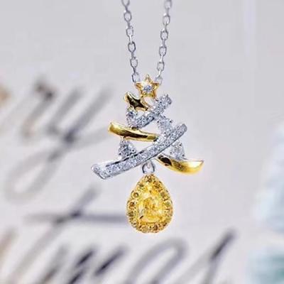 China Trendy S925 Sterling Silver New Wishing Christmas Tree Yellow Diamond Pendant Necklace Women's Silver Jewelry Wholesale for sale