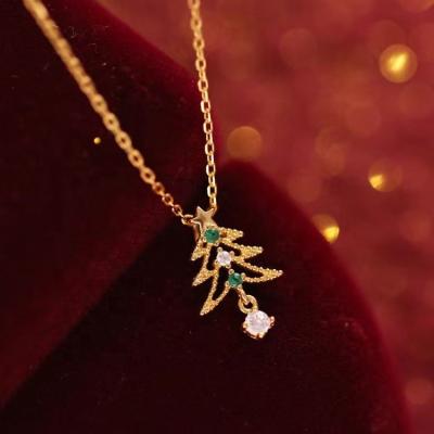 China Punk S925 Sterling Silver New Wishing Christmas Tree Gilded Pendant Necklace Women Fashion Silver Jewelry Wholesale for sale