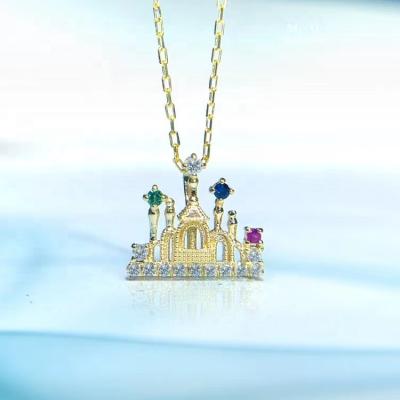 China Punk High quality s925 sterling silver gold-plated sky city castle diamond pendant necklace women's high quality jewelry wholesale for sale