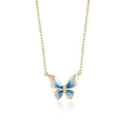 China Trendy High quality s925 sterling silver gold-plated gradual blue butterfly pendant necklace women's high-end jewelry wholesale for sale