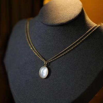 China Trendy High quality S925 silver retro simple white fritillaria pendant double layered necklace women's high-end jewelry wholesale for sale