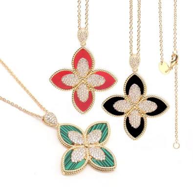 China Punk New Women's Four leaf Grass Pendant Fritillaria Diamond Sweater Chain Autumn and Winter Long Necklace Jewelry Gift Wholesale for sale