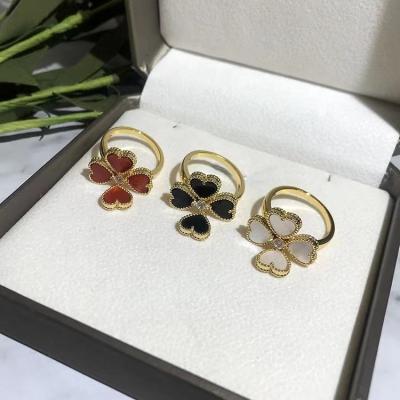 China Romantic High quality fashion lucky four leaf clover ring with 18K gold plating, four loving fritillaria rings, women's jewelry wholesale for sale