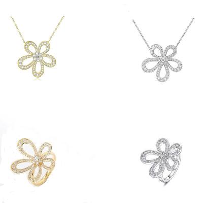 China Romantic High Quality Lucky Clover Sunflower Ear Clip Exquisite Sunflower Ring Ladies Fashion High-end Jewelry Set Wholesale for sale