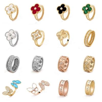 China Romantic High Quality High End Lucky Clover Onyx Ring Classic Butterfly Ring Ladies Fashion Men Jewelry Gift Wholesale for sale