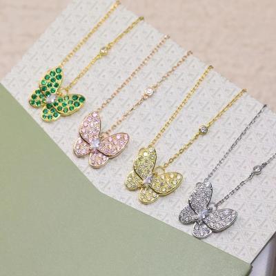 China Romantic High quality Classic Lucky Four leaf Grass Necklace Butterfly Fritillaria Pendant Necklace Women's Jewelry Wholesale for sale