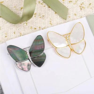 China Formal High quality lucky four leaf clover fritillaria butterfly brooch original logo lady senior birthday jewelry gift wholesale for sale