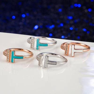 China T shape High quality fashion open T-shaped ring Original logo Luxury customizable women's enamel ring jewelry wholesale for sale