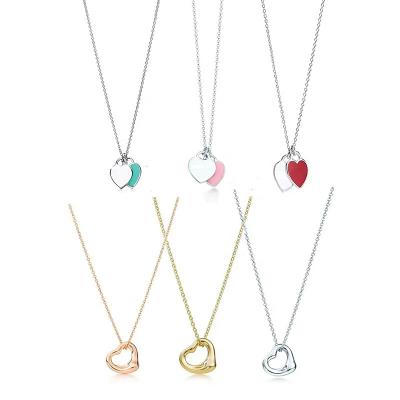 China Romantic High quality love necklace Blue red pink enamel plated 18K heart-shaped clavicle chain Women's fashion jewelry wholesale for sale