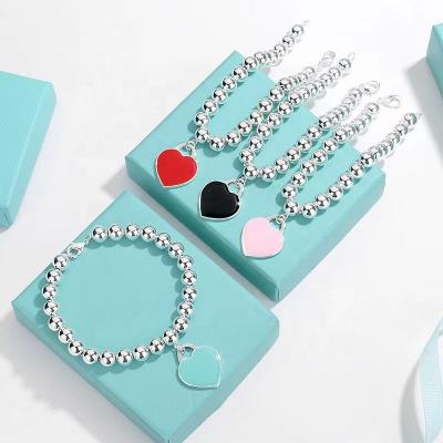 China Romantic High quality classic enamel heart-shaped pendant bracelet large size 8MM bead bracelet women's high-end brand jewelry wholesale for sale