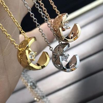 China Romantic High Quality Moon Shape Pendant Necklace Exquisite 18k Gold Plated Ladies Necklace High-end Jewelry Factory Wholesale for sale