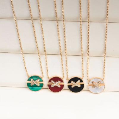 China Trendy High quality fashion round cross fritillaria necklace plated 18K gold shell pendant collarbone chain women's jewelry wholesale for sale