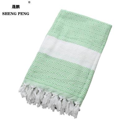 China SHENGPENG Hypoallergenic Towel Glitter Cotton Towels Jacquard Weave Turkish Large Linen Beach Towels for sale