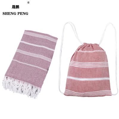 China Custom 100% cotton turkish bath towel rpe hut oversized pestemal beach towels wholesale hypoallergenic sandfess custom turkish beach towels bag for sale