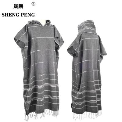 China Wholesale Loose Changing Cotton Hypoallergenic Terry Toweling Sport Promotion Turkish Stripe Surf Hooded Poncho Towel for sale