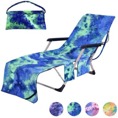 China 2021 Sustainable Sun Lounger Cover Summer Microfiber Recliner Sunbathing Sling Beach Chair Towel With Side Pocket for sale