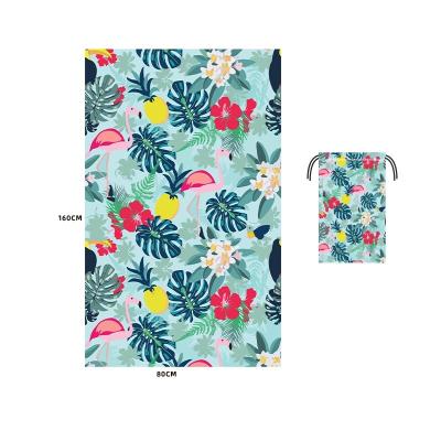 China 2021 Sustainable Hot Sale Tesalate Sand Free Sublimation Logo Print Custom Beach Towel With Bag for sale