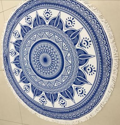 China Viable Custom Design Printed Mandala Turkish Sand Superdry Round Free Beach Towels Large Microfiber With Tassel for sale