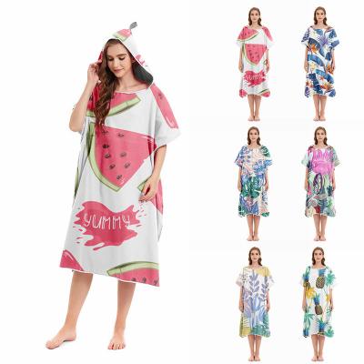 China Viable Wholesale Custom Microfiber Logo Print Sublimation Surf Adults Kids Beach Poncho Hooded Towel for sale