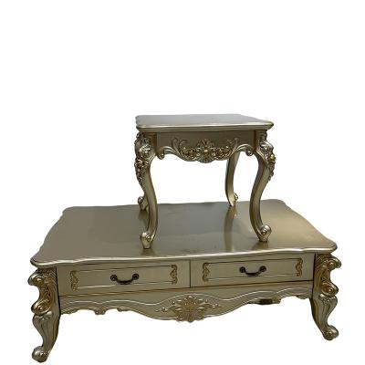 China Modern Gold / Brown / Creamy Gold European Coffee Tables With Drawer , Carved Classic Design for sale