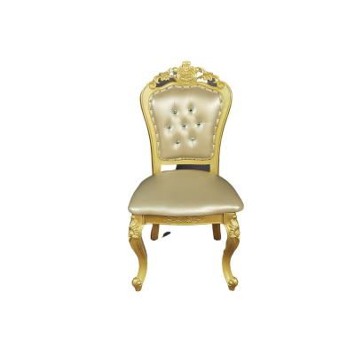 China Modern Plastic Steel+Solid Wood Leather High-Back Solid Wood Dining Chair High End Golden Chair Home for sale