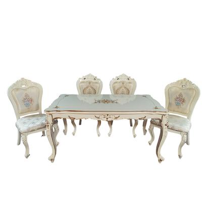 China EUROPEAN Popular White Wood High Density Top Dining Table Elegant Modern Style Dining Set for sale