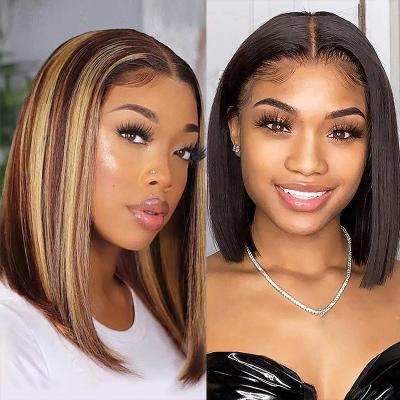 China Silky Straight Virgin Hair Peruvian Short Bob Wig Color 4/27 Bob Wig Straight Human Hair Accented Bob Wigs for sale