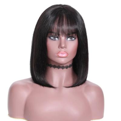 China 2021 Silky Straight Wave Already Made Blunt Cut 100% Cuticle Aligned Hair 10-16 Inch Bangs 4x4 Short Bob Wigs With Bangs for sale