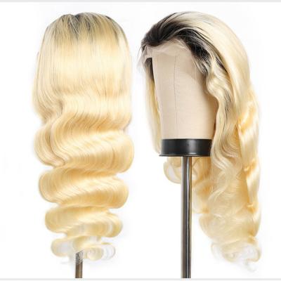 China 150% Blonde Full Lace Wigs 1B 613 Wave 13x4 Ombre Body Wave Body Wave Blonde Hair Front Wig Black Dark Roots for sale