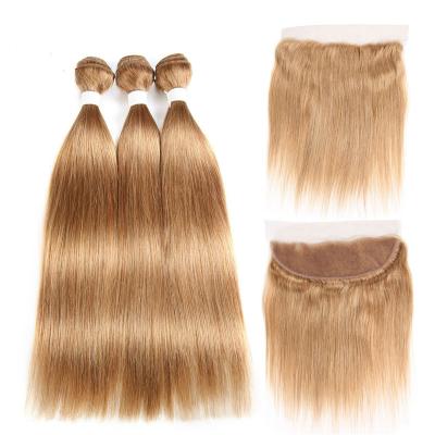 China Silky Straight Wave Hair Bundles 27# Brown And Closures Color 27 Headband Raw Virgin Hair Brazilian Hair for sale