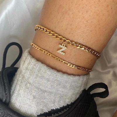 China Other Lowercase A-Z Initial Letter Anklets For Women Stainless Steel Gold Alphabet Cuban Link Anklet Bracelet Boho Jewelry Gift Ankelt for sale