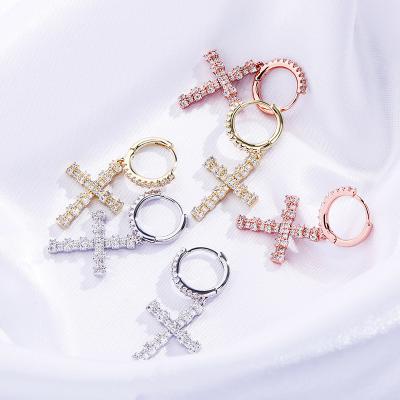 China Other hot sale S925 sterling silver geometric cross earrings diamond stud earrings fashionable female for sale