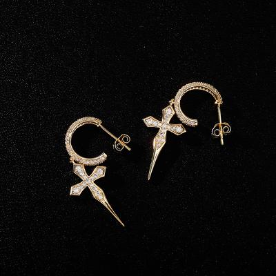 China Other New 925 Sterling Silver Pointed Cross Female Hip Hop Jewelry Earrings for sale