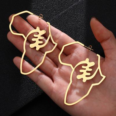 China Other Wholesale Custom Large African Map Earring Stud 18k Gold Plated Stainless Steel Circle Africa Map Earrings For Women for sale