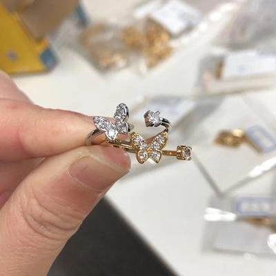 China Punk rings for women 2021 trend South Korea's new fashion Zircon butterfly opening stainless steel simple temperament female jewelry for sale