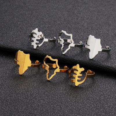 China Punk Gold Plated Africa Map Ring 316L Stainless Steel Adjustable Outline Of Africa Map Ring Continent African Jewelry for sale