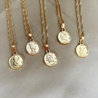 China Others Latest Gold Plated Design Stainless Steel Horoscope Coin Jewelry 12 Constellations Zodiac Necklace for sale