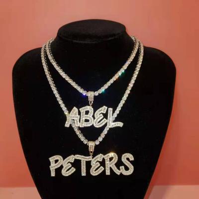 China Other Outlet Iced Out Initials Gold Silver Custom Bling Zirconia Hip Hop Name Necklace for sale