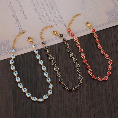 China Other Wholesale Women Red Blue Evil Eyes Evil Eyes Charm Jewelry Stainless Steel 18K Gold Plated Turkish Evil Eyes Bracelet for sale