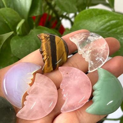 China Europe natural donghai crystal moon carving mini pink eye gemstone tiger quartz moon crystal crescent for sale