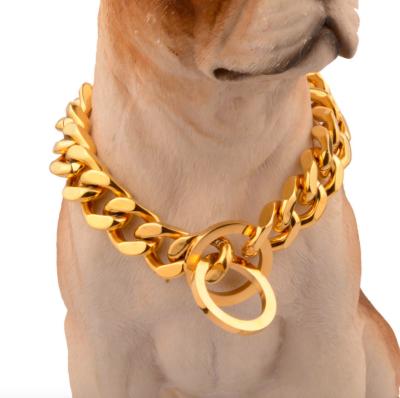 China Environmental Friendly Jialin Jewelry Gold 12/14/16/18mm Pet Jewelry Golden Retriever Titanium Stainless Steel Collar Chain For Dog for sale