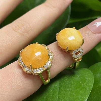 China Vintage Fashion Jewelry 18k Solid Gold Plating Yellow Jade Ring Trendy Rings For Women for sale