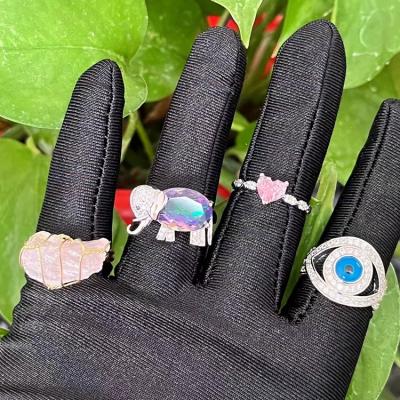 China 2022 Trendy Blue Stone Evil Eye Rings Crystal Rings Tiny Zircon Diamond Heart Shape Natural Pink Elephant Heart For Women for sale