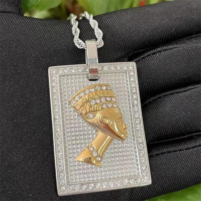 China CLASSIC Luxury Men Women Iced Out Egyptian Jewelry Nefertiti Pendant Stainless Steel Queen Head Necklace Zircon 18k Gold for sale